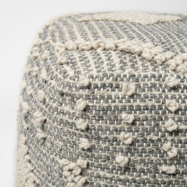 Brinket Gray and Cream Polyester Handwoven Square Pouf, image 4