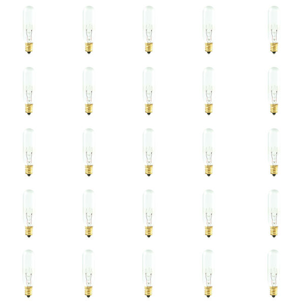 Pack of 25 Clear Incandescent T6 Candelabra Base Warm White 100 Lumens Light Bulbs, image 2