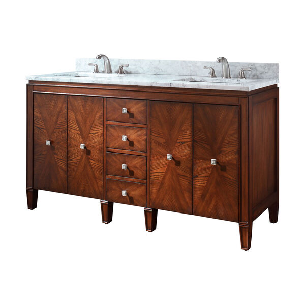 Brentwood 61-Inch New Walnut Vanity with Carrera White Marble Top, image 1