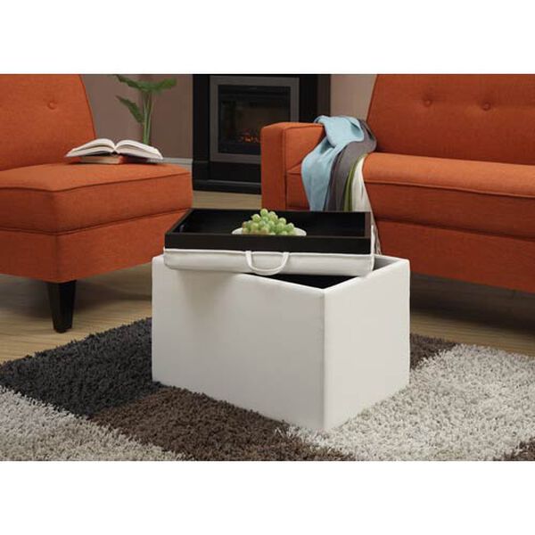 Designs4Comfort Ivory Accent Storage Ottoman with Tray Top, image 3