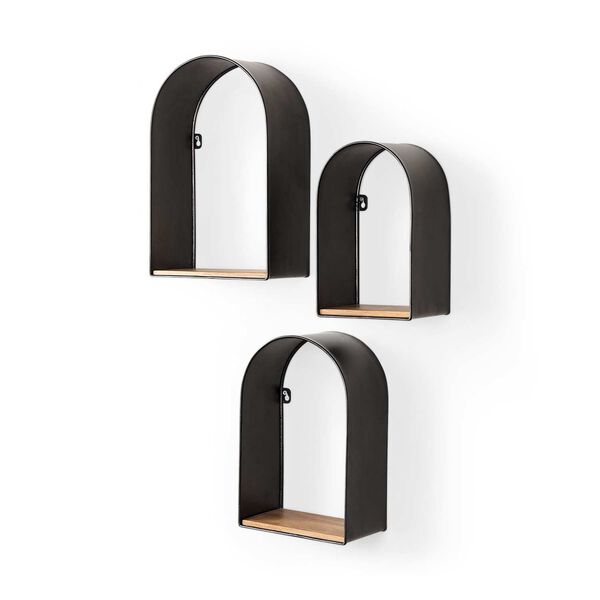 Finley Black Metal with Wood Wall Shelves, Set of 3, image 1
