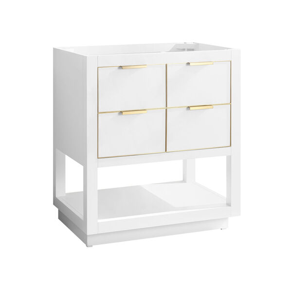 White 30-Inch Allie Bath Vanity Cabinet with Gold Trim, image 2
