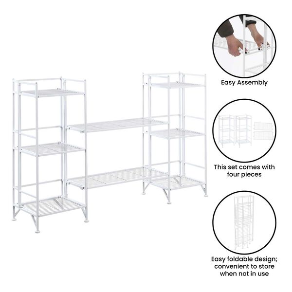 Xtra Storage White Three-Tier Folding Metal Shelves with Set of Two Extension Shelves, image 4