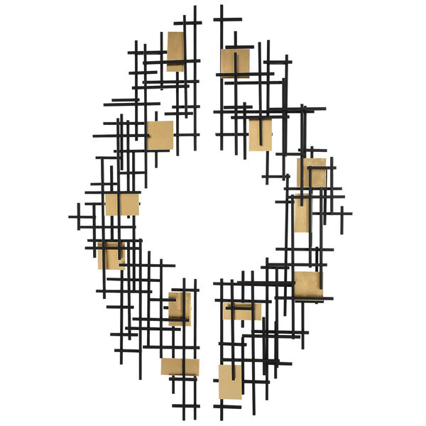 Reflection Matte Black and Gold Metal Grid Wall Decor, Set of 2, image 2