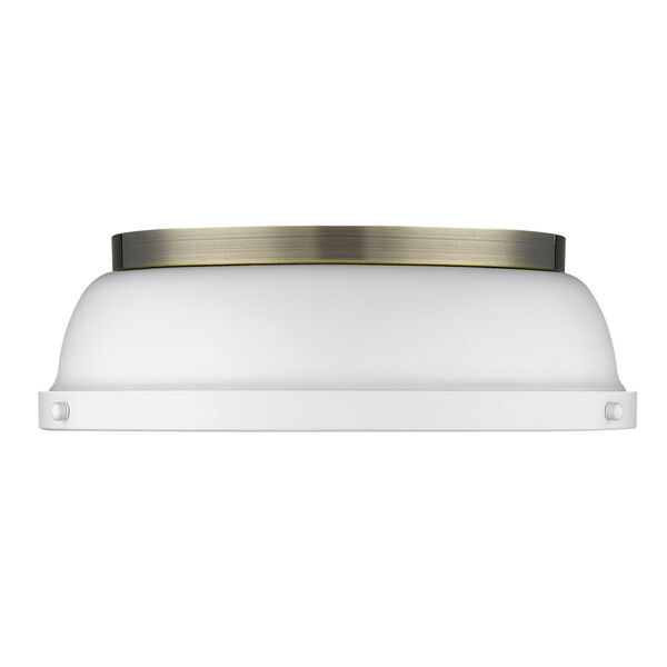 Duncan Aged Brass 14-Inch Two-Light Flush Mount with a Matte White Shade, image 2