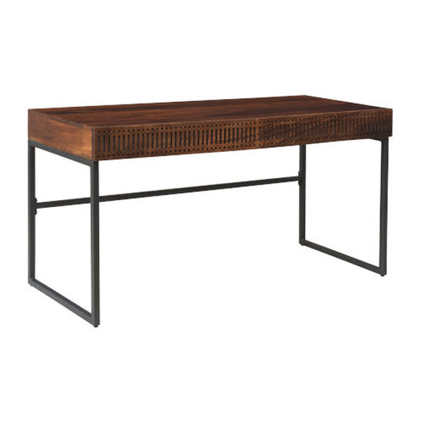 Warm Brown and Gold Two Drawer Writing Desk, image 1