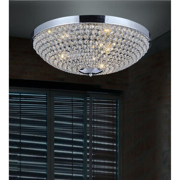 Globe Chrome Six-Light Bowl Flush Mount with K9 Clear Crystals, image 5