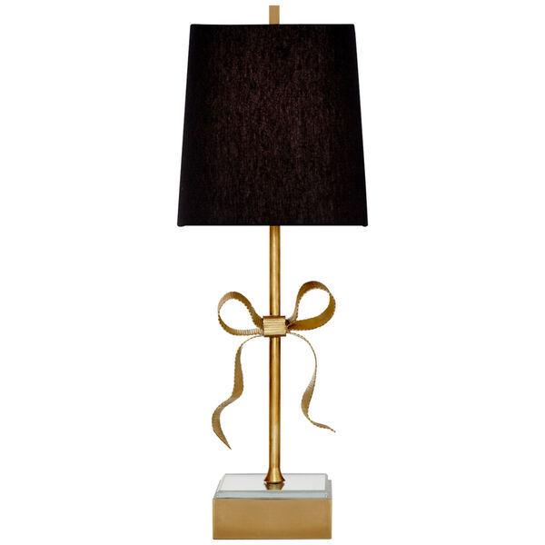 Ellery Gros-Grain Bow Table Lamp in Soft Brass and Mirror with Black Linen Shade by kate spade new york, image 1