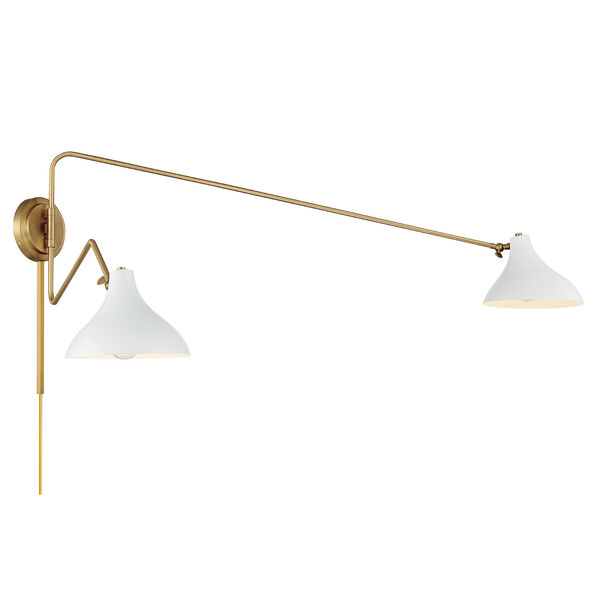 Chelsea White with Natural Brass Two-light Wall Sconce, image 4