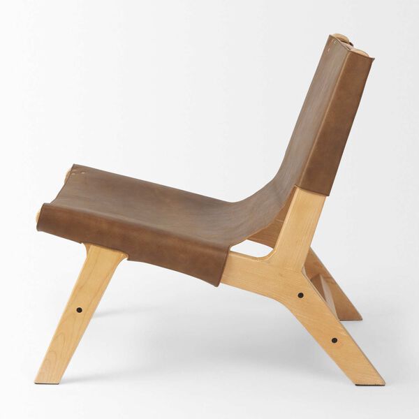 Elodie Brown Leather with Natural Beech Wood Frame Accent Chair, image 3