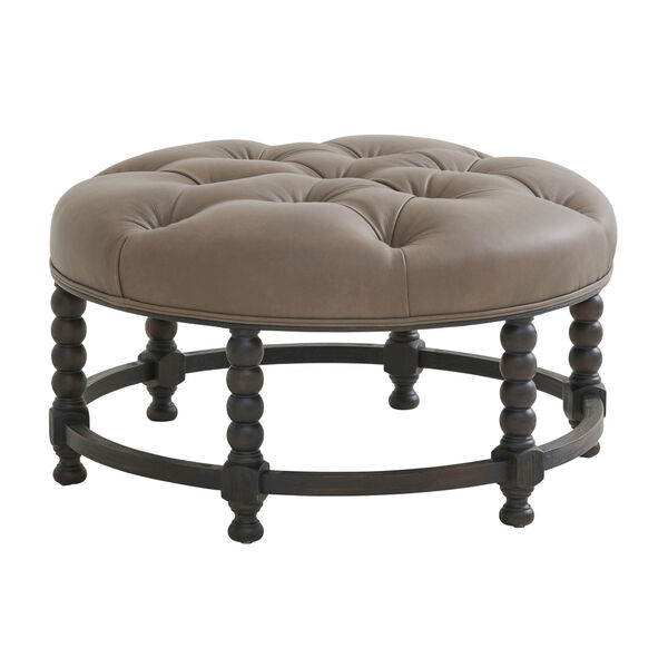 Upholstery Brown Hanover Leather Tufted Top Ottoman, image 1