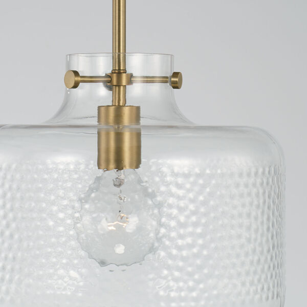 Brighton Aged Brass One-Light Pendant with Clear Pebbled Glass, image 3