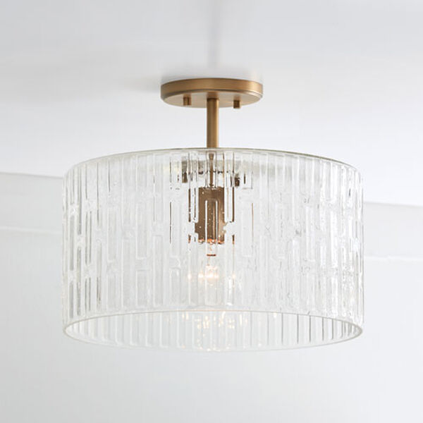 Emerson Aged Brass One-Light Dual Semi-Flush with Embossed Seeded Glass, image 9