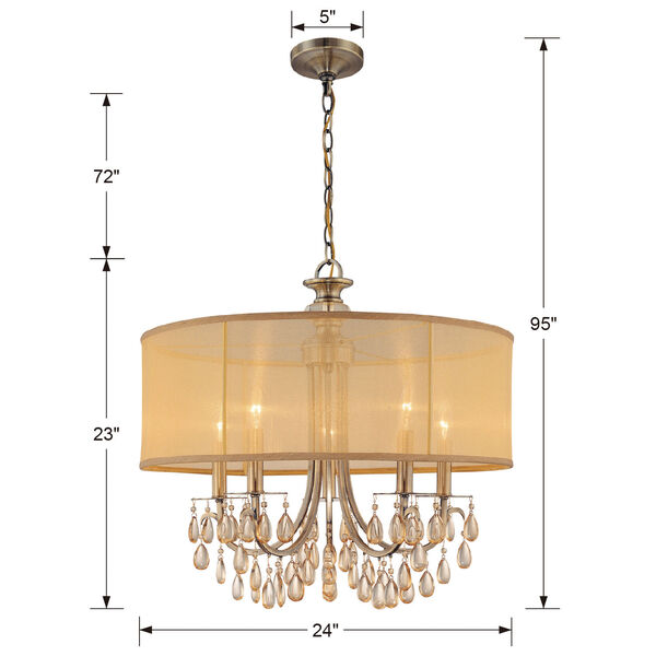 Hampton Antique Brass Five-Light Chandelier with Etruscan Smooth Oyster Crystal, image 5