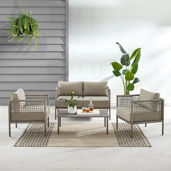 Cali Bay Taupe Light Brown Four-Piece Outdoor Wicker and Metal Conversation Set, image 5