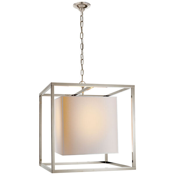 Caged Medium Lantern in Polished Nickel with Natural Paper Shade by Eric Cohler, image 1