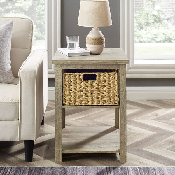 Driftwood Storage Side Table with Rattan Basket, image 4