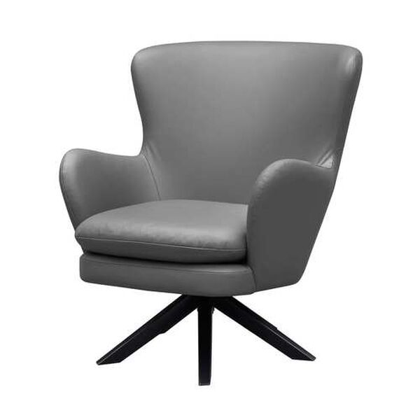 Lionel Grey Leather Fan Back Swivel Accent Chair, image 1