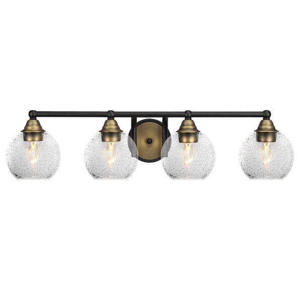 Paramount Matte Black and Brass Four-Light 7-Inch Bath Vanity with Smoke Bubble Glass, image 1