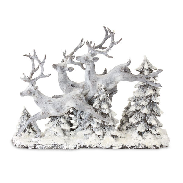 Gray and White Resin Deer and Trees Figurine, image 1