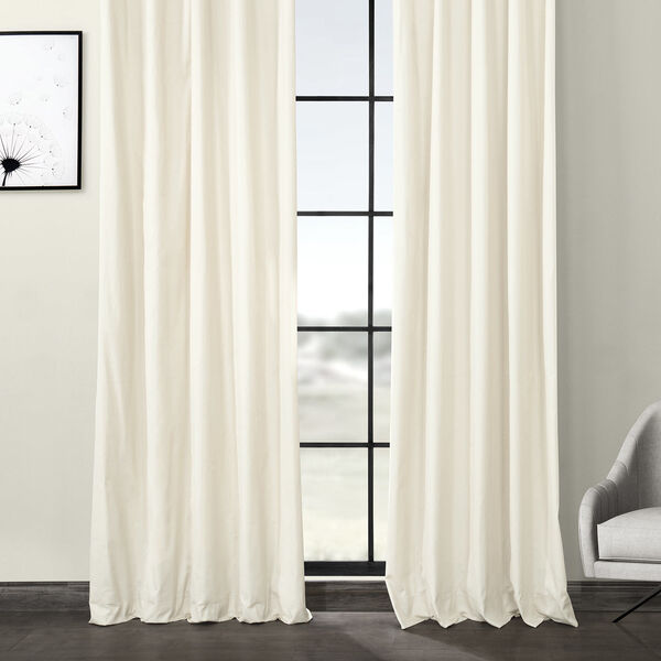 Ivory Solid Cotton Pleated Curtain Single Panel, image 4