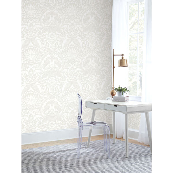 White and Cream 27 In. x 27 Ft. Egret Damask Wallpaper, image 3