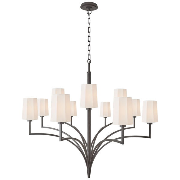 Pietro Grande Two Tier Chandelier in Aged Iron with Linen Shades by Thomas O'Brien, image 1