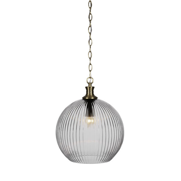 Carina New Age Brass One-Light 17-Inch Chain Hung Pendant with Clear Ribbed Glass, image 1