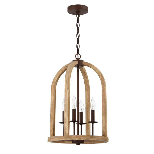 Aberdeen Natural Wood And Aged Bronze Brushed 14-Inch Four-Light Pendant, image 2