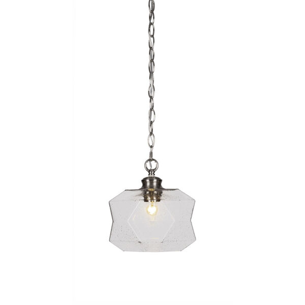 Rocklin Brushed Nickel One-Light 10-Inch Chain Hung Mini Pendant with Clear Bubble Glass, image 1