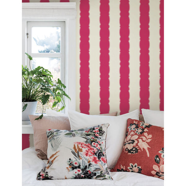 Grandmillennial Red Scalloped Stripe Pre Pasted Wallpaper, image 6