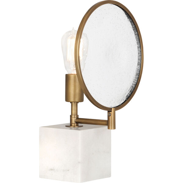 Fineas Alabaster Stone Base and Aged Brass 15-Inch One-Light Table Lamp, image 1
