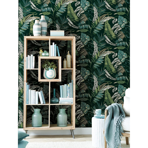 Tropics Dark Green Tropical Toss Pre Pasted Wallpaper - SAMPLE SWATCH ONLY, image 6