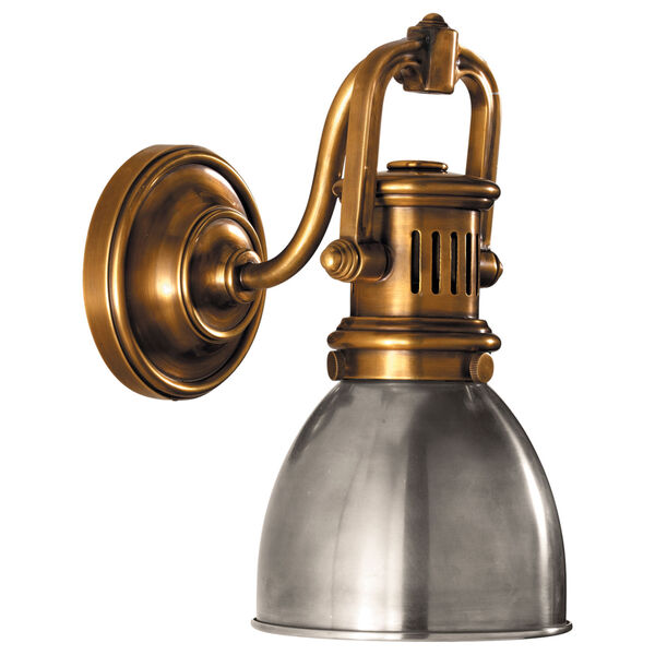 Yoke Suspended Sconce in Hand-Rubbed Antique Brass with Antique Nickel Shade by Chapman and Myers, image 1