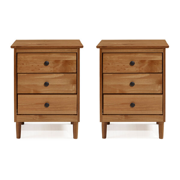 Spencer Caramel Three-Drawer Solid Wood Nightstand, Set of Two, image 4