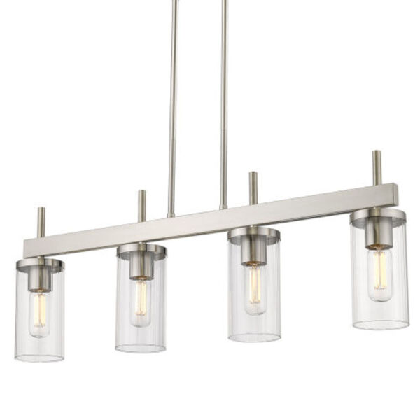 Elle Pewter Four-Light Pendant with Ribbed Clear Glass Shade, image 1