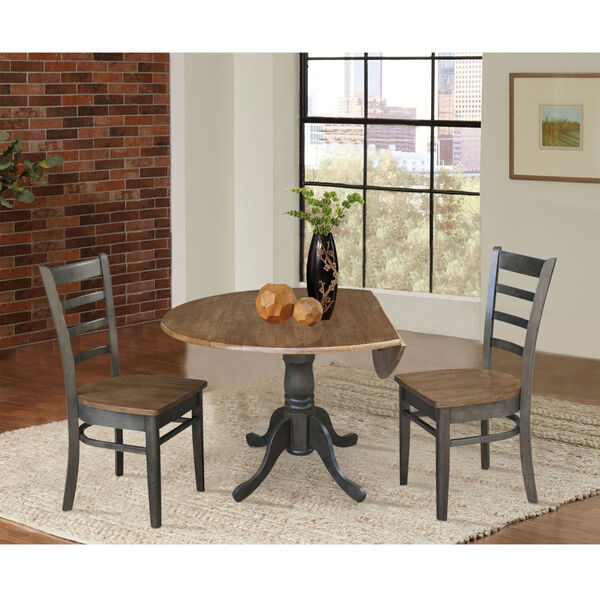 Emily Hickory and Washed Coal 42-Inch Dual Drop leaf Table with Side Chairs, Three-Piece, image 5