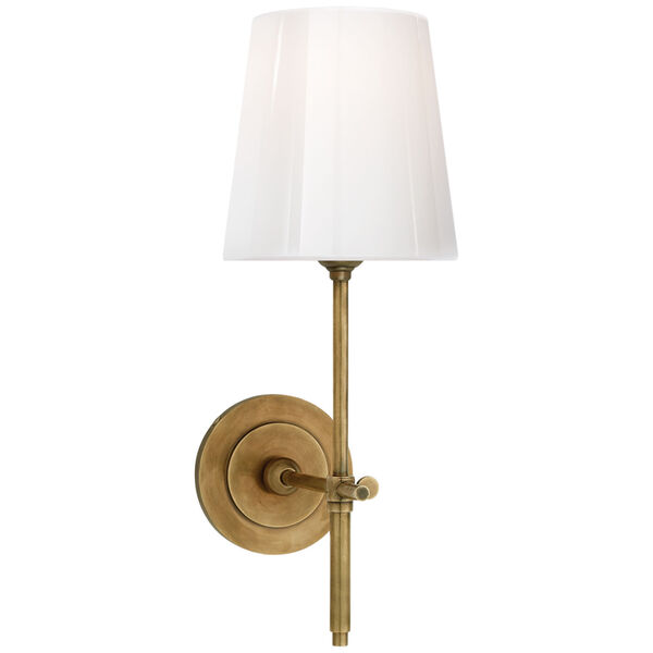 Bryant Sconce in Hand-Rubbed Antique Brass with White Glass Shade by Thomas O'Brien, image 1