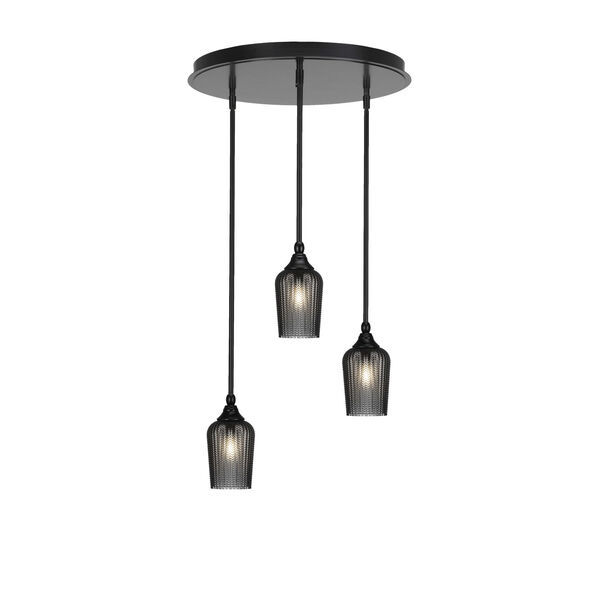 Empire Matte Black Three-Light Cluster Pendalier with Five-Inch Smoke Textured Glass, image 1