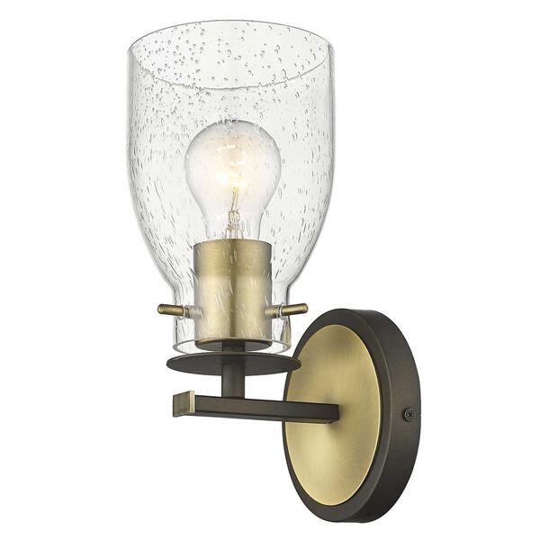 Shelby Oil Rubbed Bronze and Antique Brass One-Light Bath Sconce with Clear Seedy Glass, image 4