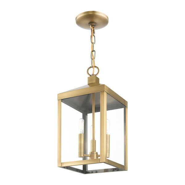 Nyack Antique Brass Three-Light Outdoor Pendant Lantern, image 6