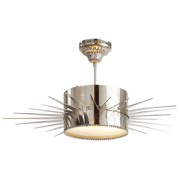 Soleil Large Semi-Flush in Polished Nickel with Frosted Glass by Suzanne Kasler, image 1