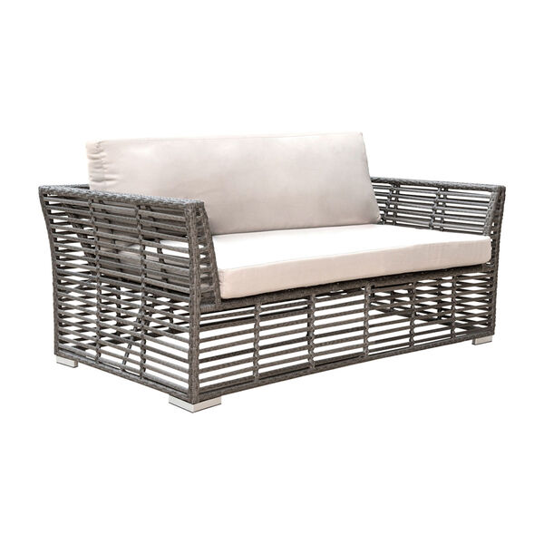 Intech Grey Outdoor Loveseat with Canvas Heather Beige cushion, image 1