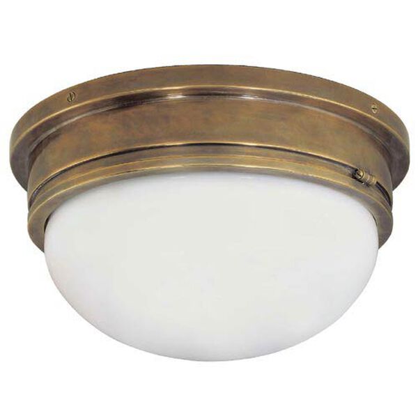 Marine Large Flush Mount in Hand-Rubbed Antique Brass with White Glass by Chapman and Myers, image 1