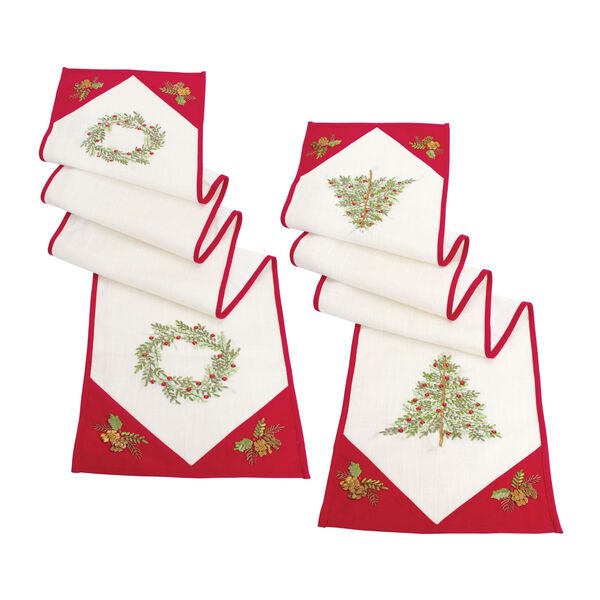 Green Tree and Wreath Table Runner, Set of Two, image 1