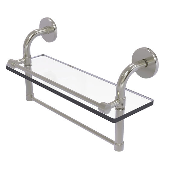Remi Satin Nickel 16-Inch Glass Shelf with Towel Bar, image 1