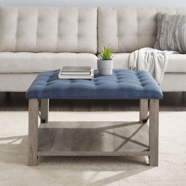 Blue 30-Inch Tufted Ottoman, image 3