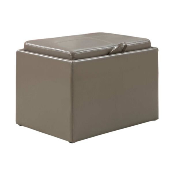 Designs4Comfort Taupe Gray Faux Leather Accent Storage Ottoman with Tray Top, image 1
