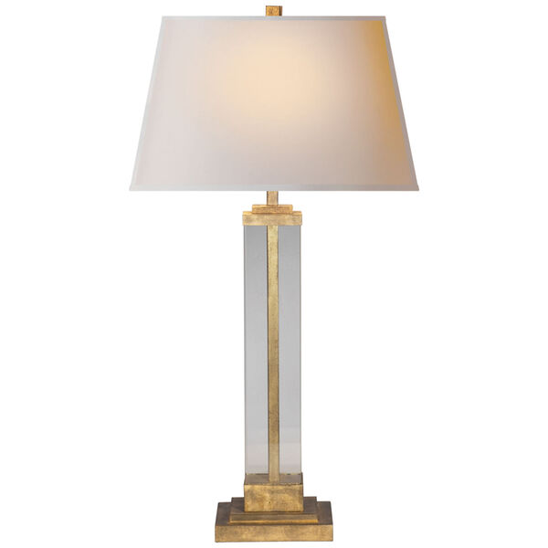 Wright Table Lamp in Gilded Iron and Glass with Natural Paper Shade by Studio VC, image 1