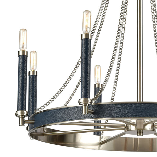 Avenue Satin Nickel and Navy Blue Eight-Light Chandelier, image 3
